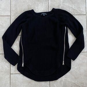 INC Black Knit Crewneck Sweater Silver Zip Sides
